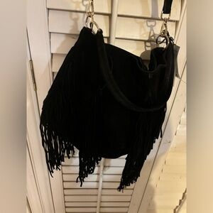 NWT Zara Black Suede Fringe Purse
